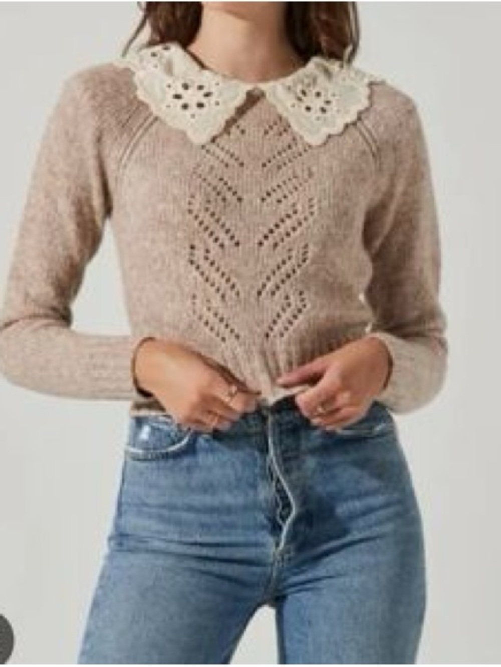 Astr Scalloped Wool Blend Lace-Collar Sweater